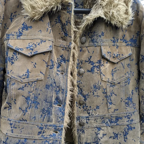 Y2K coated denim faux fur jacket - Picture 3 of 6